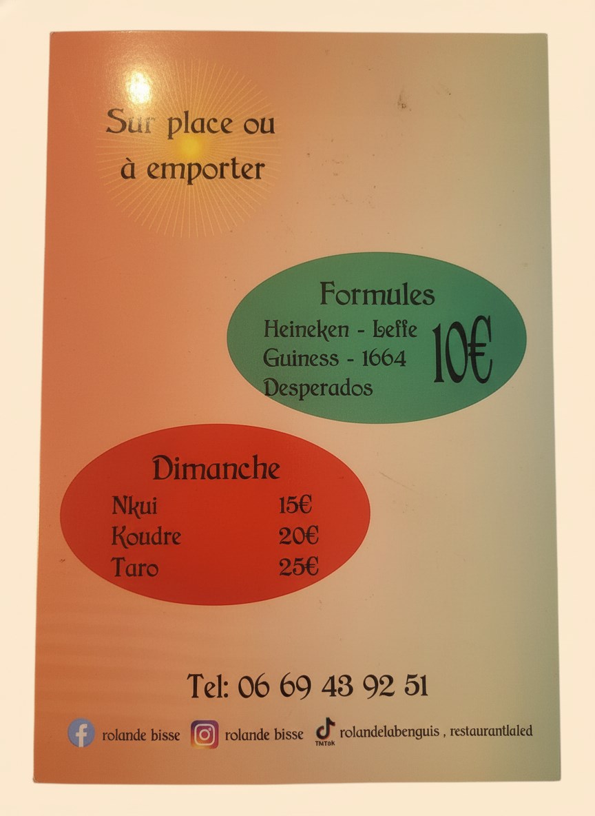 Page de menu : formules & dimanche