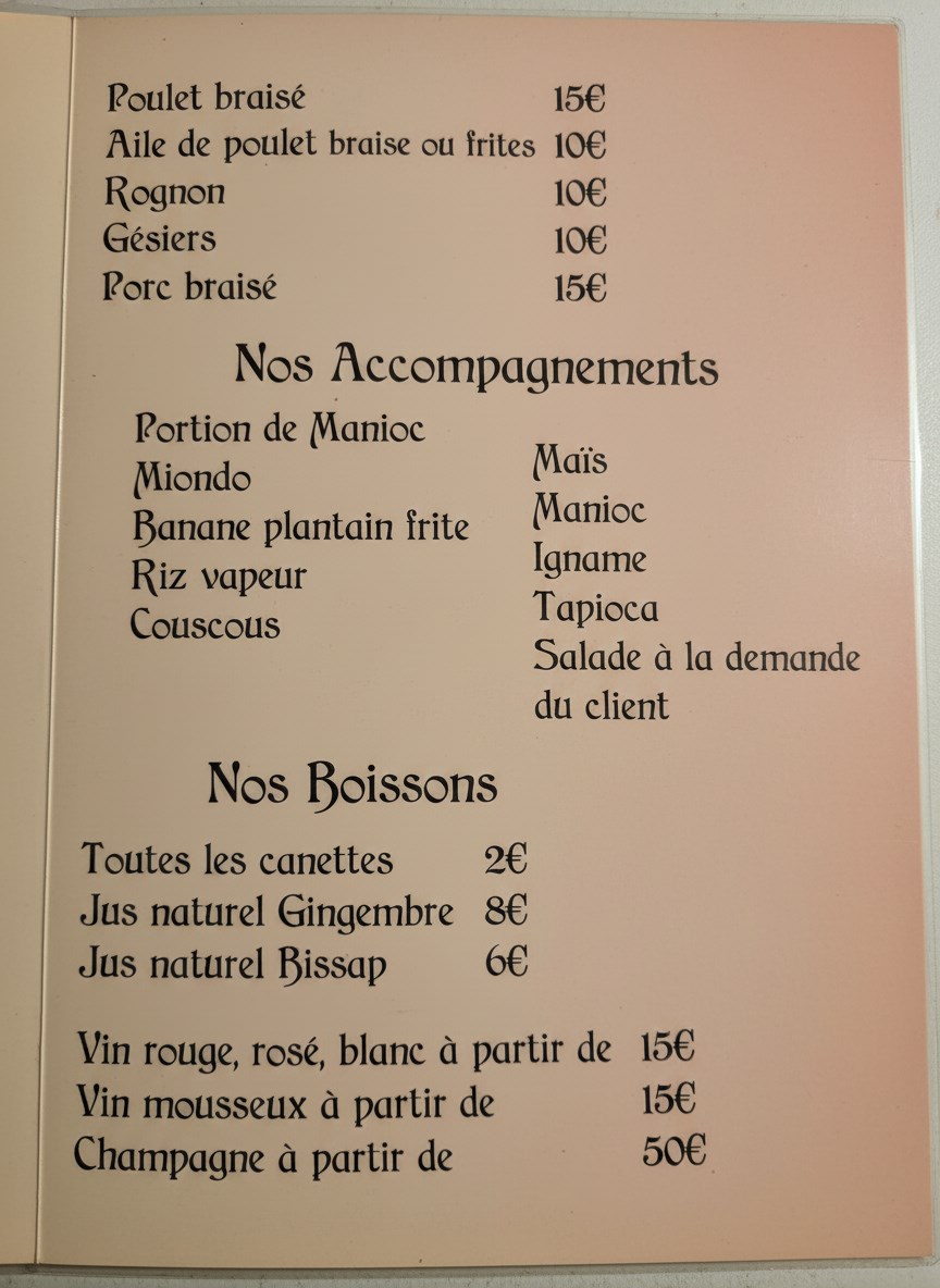Page de menu : accompagnements & boissons